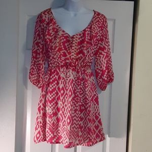 MOON COLLECTION  PINK AND WHITE BOHO DRESS, MEDIUM
